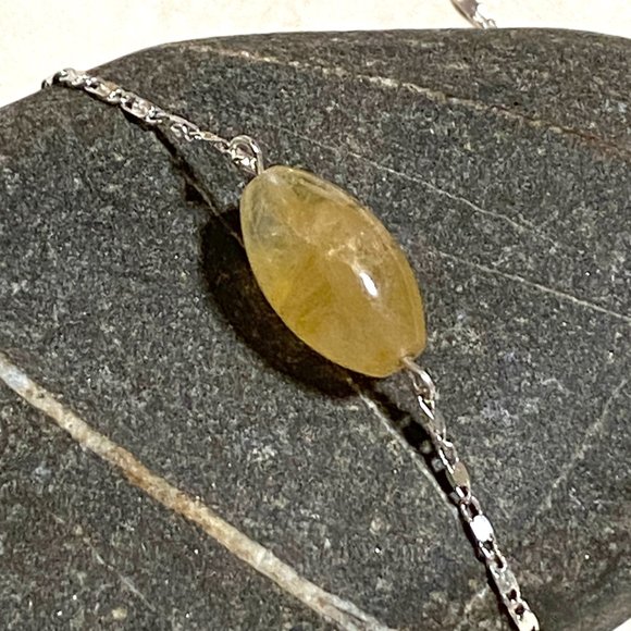 2/$20, Yellow Prehnite Stainless Necklace, Genuine Barrel Gemstone Bar Pendant - Picture 5 of 9